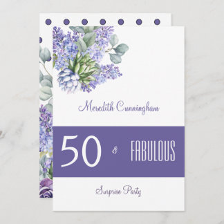 50 & Fabulous Lila Lilacs Wasserfarbe Einladung