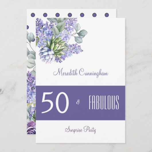 50 & Fabulous Lila Lilacs Wasserfarbe Einladung (Vorne/Hinten)