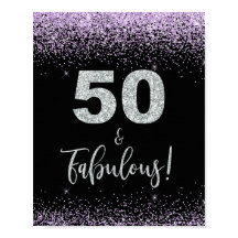 50 & Fabulous Lila & Silver Confetti Party Sign