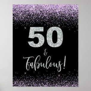 50 & Fabulous Lila & Silver Confetti Party Sign Poster
