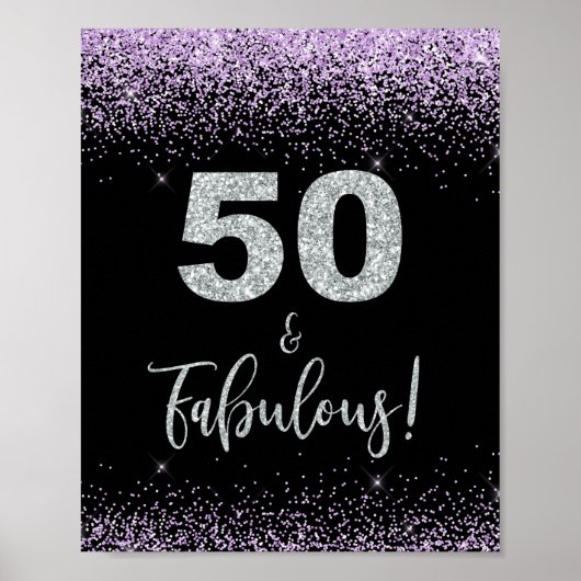 50 & Fabulous Lila & Silver Confetti Party Sign Poster (Vorne)