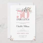 "50 & Fabulous" Minimal Rosa und Schwarzer Glitzer Einladung (Vorderseite)