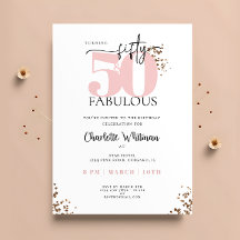 "50 & Fabulous" Minimal Rosa und Schwarzer Glitzer