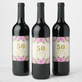 50 & Fabulous mit Blume auf Sparkling Wine Be Weinetikett (Flaschen)