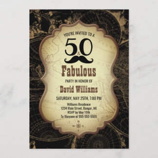 50 Fabulous Mustache Vintage Karte Geburtstagspart