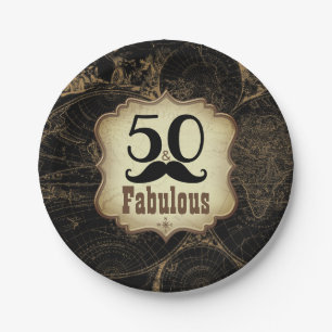 50 Fabulous Mustache Vintage Karte Geburtstagspart Pappteller