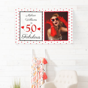 50 & Fabulous Name Foto Red 50. Geburtstag Red Dot Banner