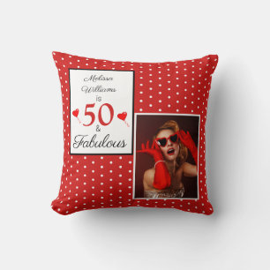 50 & Fabulous Name Foto Rot 50. Geburtstag WH Rot Kissen