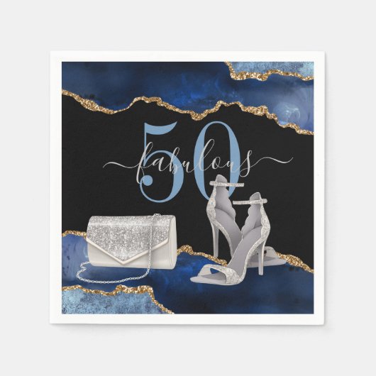 50 Fabulous Navy Black Agate Gold Glitzer Serviette (Vorderseite)