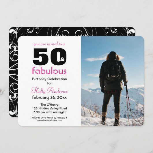 "50 & Fabulous" Party Einladung mit Color Foto (Vorne/Hinten)