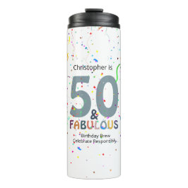 50 & Fabulous Personalisiert Blue Confetti Geburts Thermosbecher