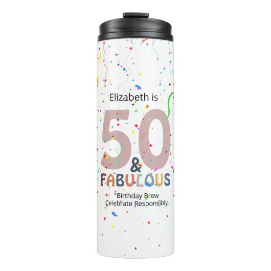 50 & Fabulous Personalisiert Pink Confetti Geburts Thermosbecher (Vorderseite)