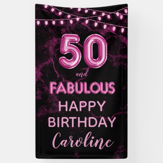 50 & Fabulous Pink & Black Birthday Vertikal Banner (Vertikal)