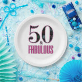 50 & Fabulous Pink Black Typografy 50 th Birthday Pappteller (Party)