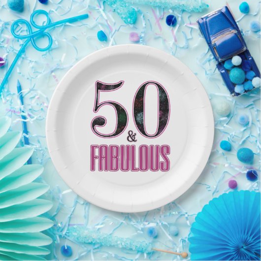 50 & Fabulous Pink Black Typografy 50 th Birthday Pappteller (Party)