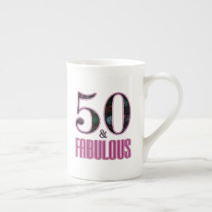50 & Fabulous Pink Black Typografy 50 th Birthday Porzellantasse