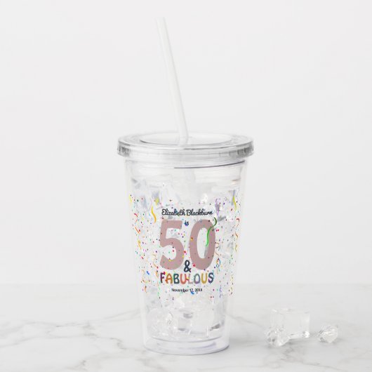 50 & Fabulous Pink Custom Fiftieth Birthday Party Acryltrinkbecher (Vorderseite Ice)