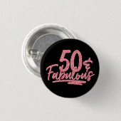 50 & Fabulous Pink Glitter 50th Birthday Sparkle Button (Vorne & Hinten)