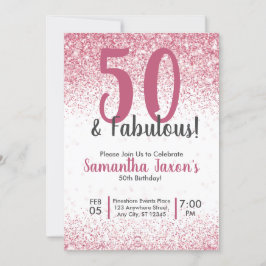 50 & Fabulous Pink Glitzer Confetti Birthday Invit Einladung
