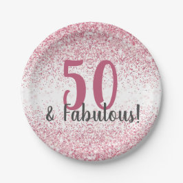 50 & Fabulous Pink Glitzer Confetti Geburtstag Pappteller