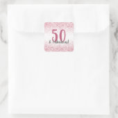 50 & Fabulous Pink Glitzer Confetti Geburtstag Quadratischer Aufkleber (Tasche)