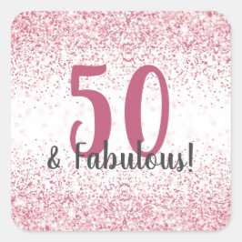 50 & Fabulous Pink Glitzer Confetti Geburtstag Quadratischer Aufkleber