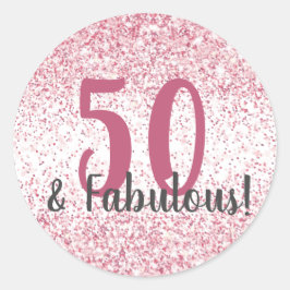 50 & Fabulous Pink Glitzer Confetti Geburtstag Runder Aufkleber