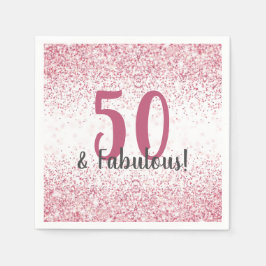 50 & Fabulous Pink Glitzer Confetti Geburtstag Serviette