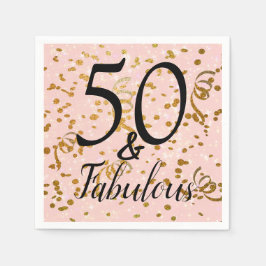 50 & Fabulous Pink Gold Confetti Geburtstagsparty Serviette
