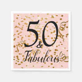 50 & Fabulous Pink Gold Confetti Geburtstagsparty Serviette