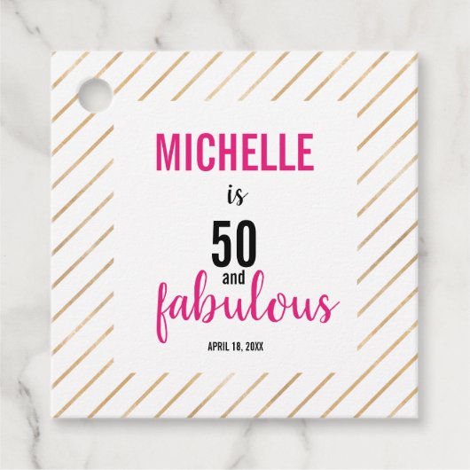 50 & Fabulous Pink Happy Birthday Typografie Chic Geschenkanhänger (Vorderseite)