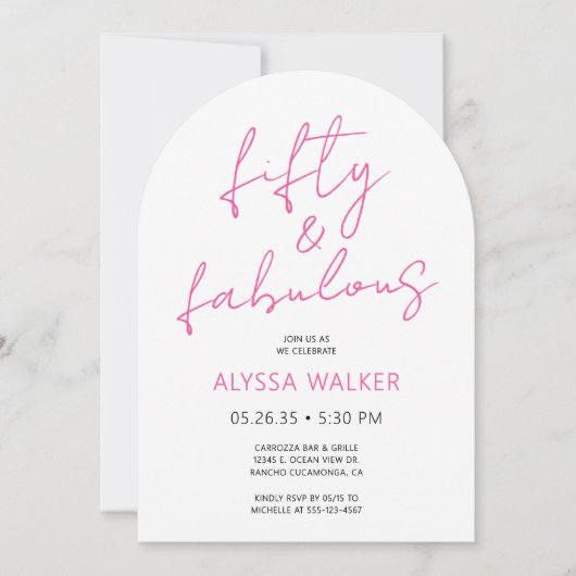 50 & Fabulous Pink Modern Script 50th Birthday  Einladung (Vorderseite)