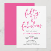 50 & Fabulous Pink Modern Script 50th Birthday  Einladung (Vorne/Hinten)