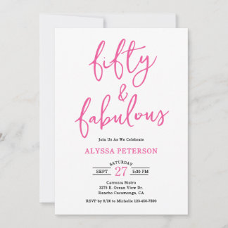 50 & Fabulous Pink Moderne Schrift 50. Geburtstag Einladung
