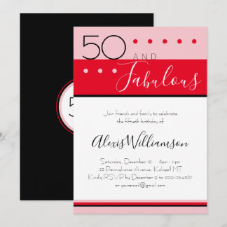 50 Fabulous Pink Red Modern Birthday Einladung