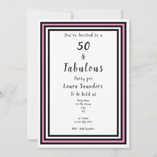 50 & Fabulous Pink und Black Party Einladung