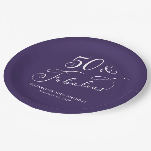 50 Fabulous Purple 50th Birthday Party Pappteller (Schrägansicht)