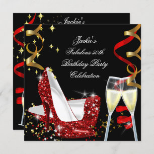 50. Fabulous Red Glitzer High Heel Geburtstag Einladung