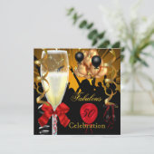 50 & Fabulous Red Gold Black Birthday Party Einladung (Stehend Vorderseite)