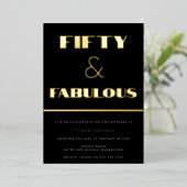 50 & Fabulous! Retro Black & Gold 50. Geburtstag Folieneinladung (Stehend vorne)