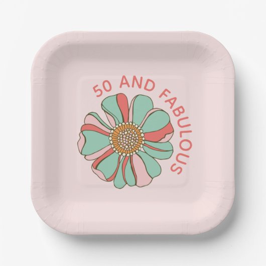 50 & Fabulous Retro Pink Floral Pappteller (Vorderseite)