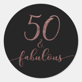 "50 & Fabulous" Rose Gold Glitzer Geburtstag Cheer Runder Aufkleber