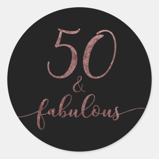 "50 & Fabulous" Rose Gold Glitzer Geburtstag Cheer Runder Aufkleber (Vorderseite)