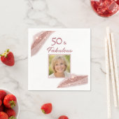 50 & Fabulous Rose Gold Photo Birthday Party Serviette (Beispiel)