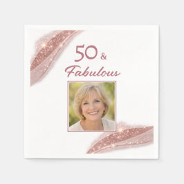 50 & Fabulous Rose Gold Photo Birthday Party Serviette