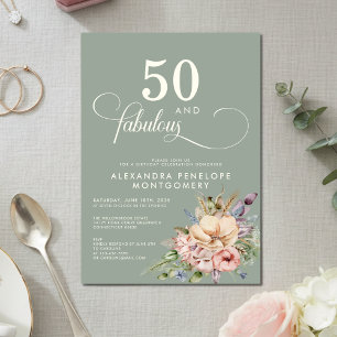 50 & Fabulous Salbeigrün Florales Geburtstags-Even Einladung