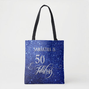 50 & Fabulous Schriftzug funkelndes Tiefblau Glitt Tasche
