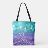 50 & Fabulous Script Sparkling Aquamarin Lila Ombr Tasche (Rückseite)