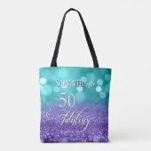 50 & Fabulous Script Sparkling Aquamarin Lila Ombr Tasche (Rückseite)