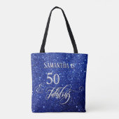 50 & Fabulous Script Sparkling Deep Blue Glitzer Tasche (Rückseite)